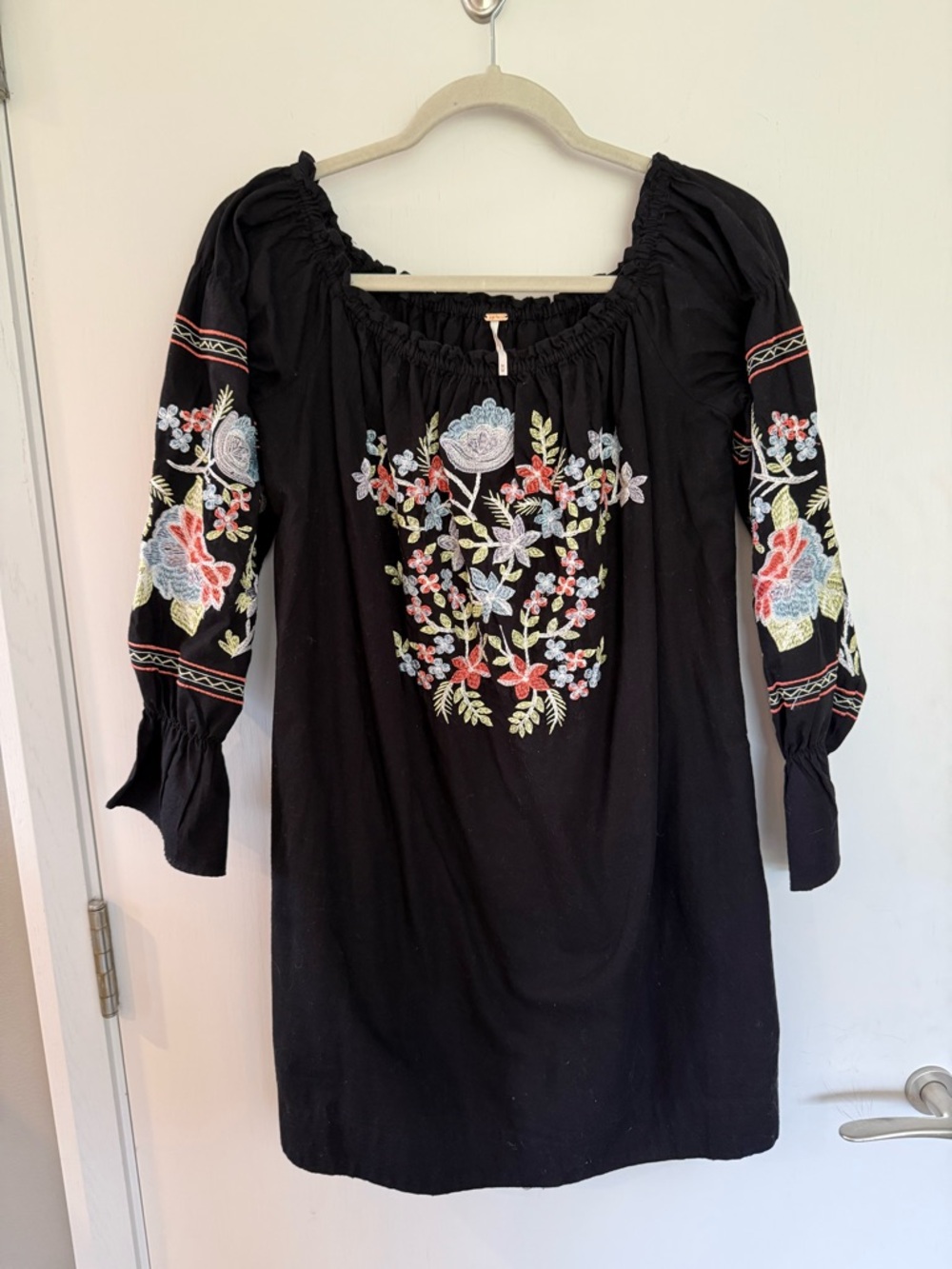 Free People Fleur du Jour Black Off-Shoulder Embroidered Mini Dress - Picture 8 of 11